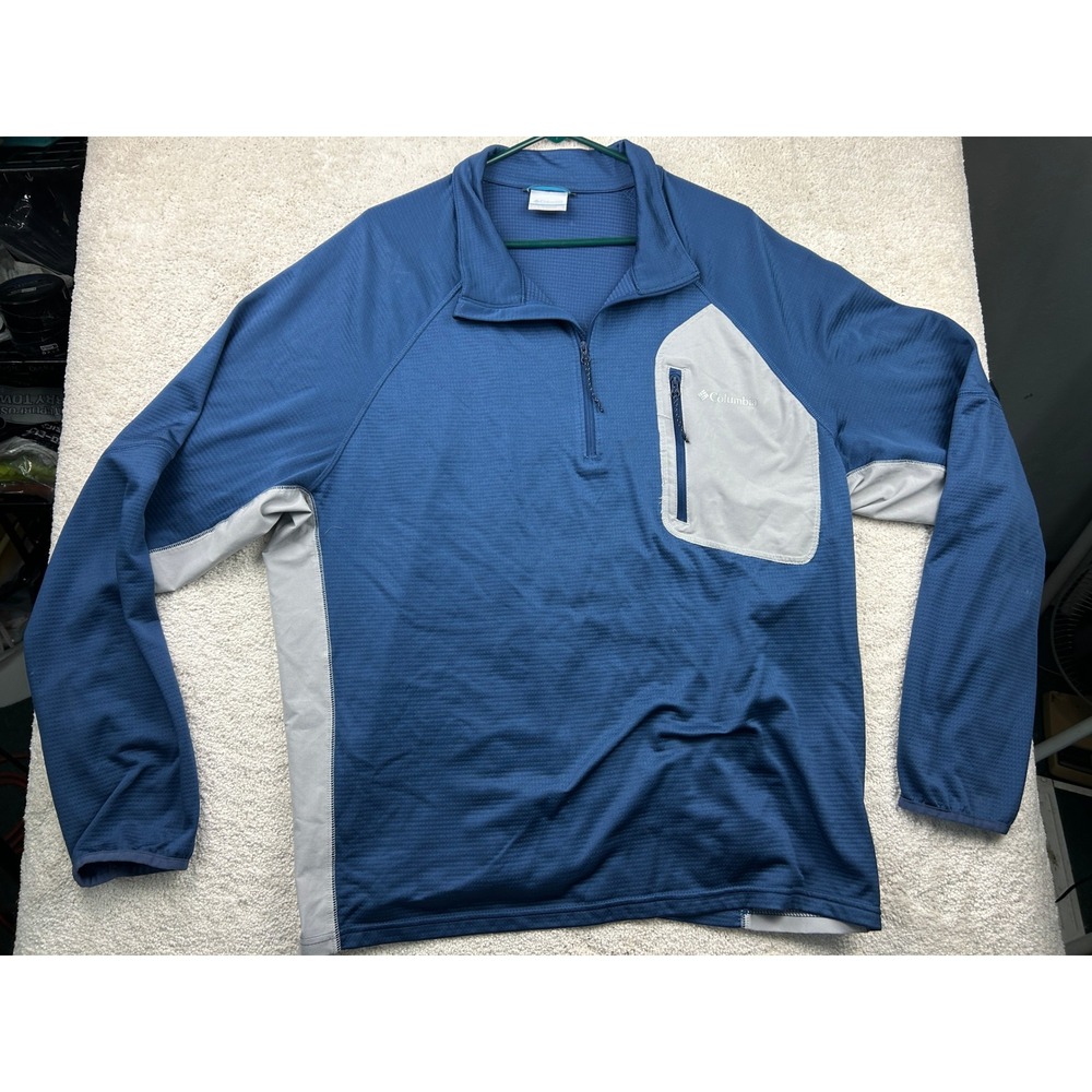Columbia Mens XXL Blue Gray Grid Fleece 1/4 Zip Pullover Hiking Gorpcore